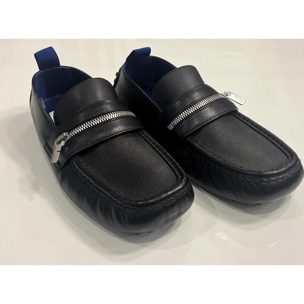 $890 Burberry Motor Low Leather Loafers Men's 44 Black B-Cut Zip Slip On - Picture 9 of 11